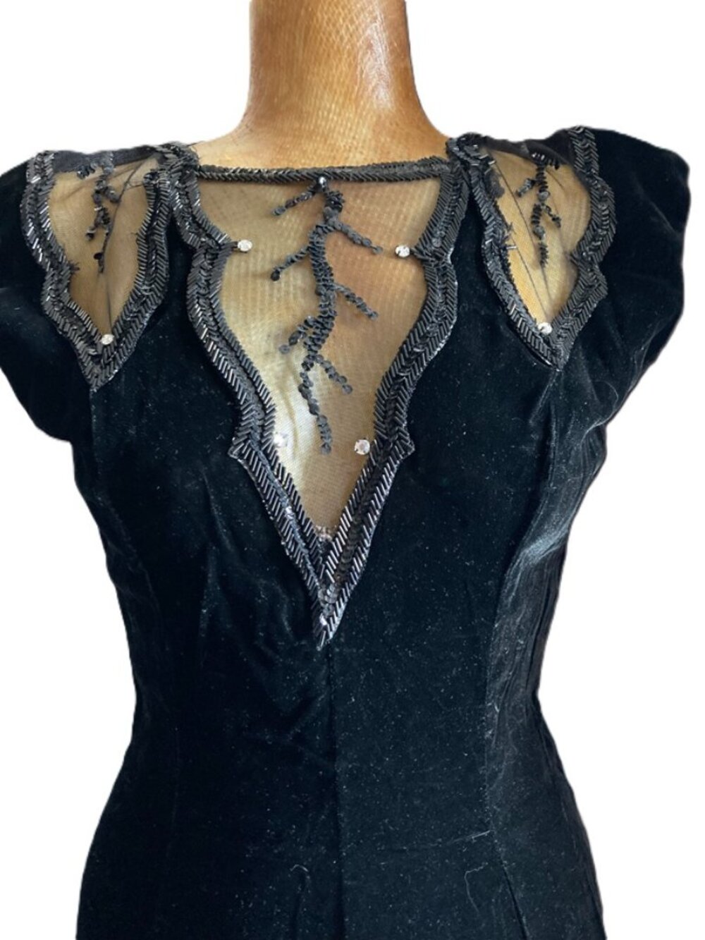Karen Okada Climax Vintage Velour Beaded Rhinestone Evening Gown Sz. S - Picture 2 of 5